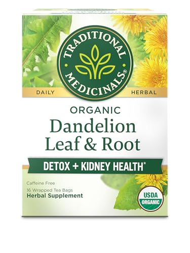 Traditional Medicinals Organic, Dandelion Leaf & Root - Dandelion Root Tea, Supports Normal Detox + Digestion - Kosher, Non-GMO, Caffeine-Free, Compostable - 16 Tea Bags