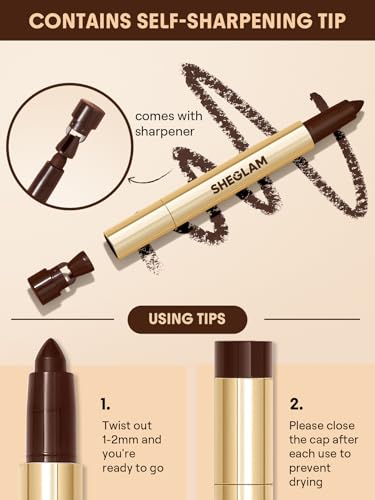 SHEGLAM Bold Moves Cream Eyeliner Pencil – Waterproof Kohl Eyeliner, Smooth Cream Formula, Long-Lasting Smudge-Resistant Eye Liner with Built-In Sharpener & Rich Color Payoff (Brown)