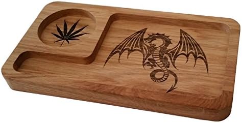 Rolling Tray. Handmade from Oak with engraved dragon.