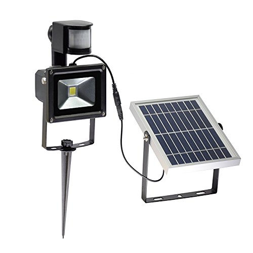 W-LITE 10W Super Bright Solar Motion Sensor Flood Lights outdoor, Intelligent Wall Lamp, Two Modes, 6000K, Cool White, 2200mA×2 Battery++, Waterproof Security Rechargeable Lamp, Aluminum