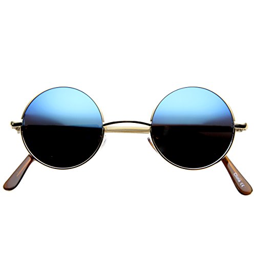 zeroUV - Lennon Style Small Round Color Mirrored Lens Circle Sunglasses (Gold Ice)