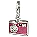 SilberDream Charm pink enameled camera white Zirconia 925 Sterling Silver Pendant Lobster Clasp FC660