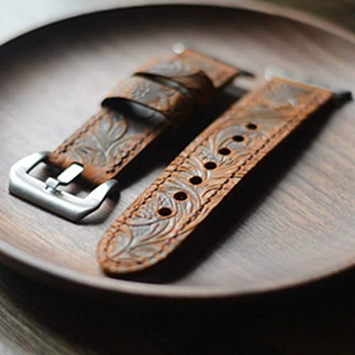 handmade Genuine Leather strap Apple Watch Band iwatch 42 mm iwatch Strap Replacement Band with Stainless Metal Clasp for Apple Watch Series 3 Series 2 Series 1 Sport and Edition,24mm Brown