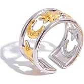 Kokoma Moon and Star Ring for Women Hollow Celestial Adjustable Ring Minimalist Stackable Rings Eternity Promise Engagement Fashion Jewelry