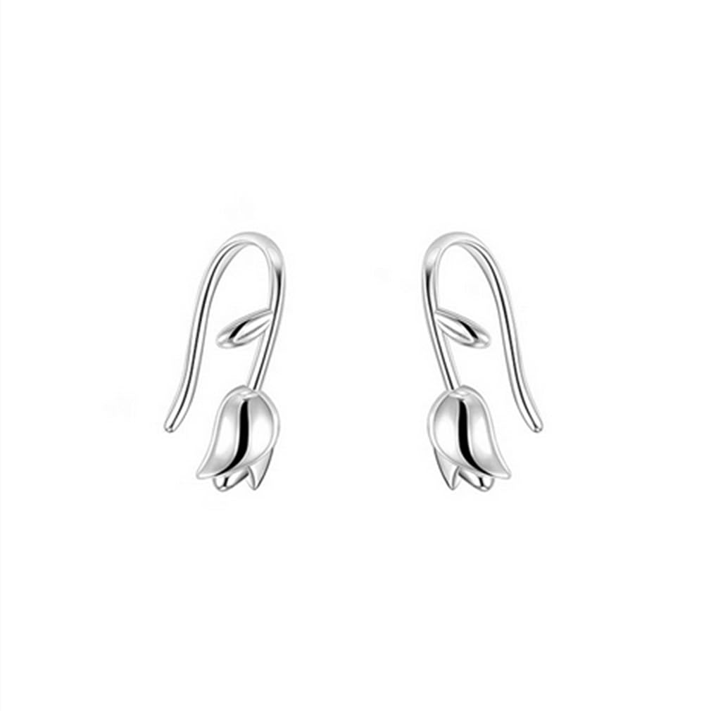 EVELYN 925 Sterling Silver Tulip Flower Cute Stud Earrings for Women and Girls