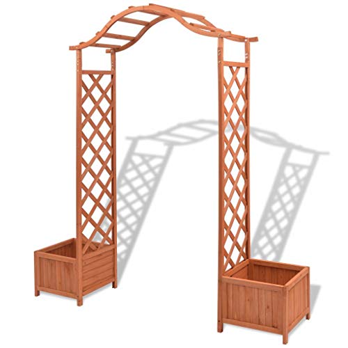 mewmewcat Rose Arch with 2 Planters, Solid Wood Pergola Waterproof Outdoor Garden Party Wedding Supplies 70.9"x15.7"x80.7"