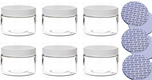 12 oz PET Clear Plastic Jars With Lids 6/PK Easy Grip White Ribbed Caps