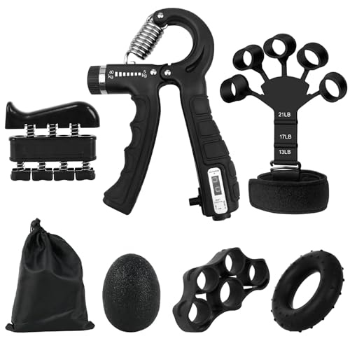 Ejercitador de mano 6 en 1 Fortalecedor de dedos y agarre con pelota, Hand gripper Finger exerciser Ejercicio de antebrazo Entrenador de fuerza para deportes de palma y antebrazos y dedos