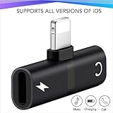2 in 1 Compatible Adapter & Splitter for iPhone 7/7 Plus / 8/8 Plus/X,YUEMI Dual Jack Aux Audio & Charging & Calling & Sync Cable Connector Earphone Charger …