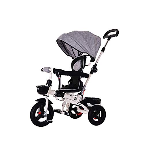 Whthteey Foldable Baby Tricycle Stroller with 5 Point Safety Harness and Adjustable Umbrella for Children 0-4 Years Old (Grey)