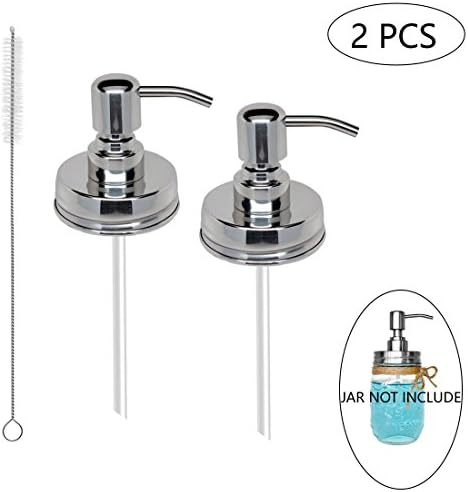 OYOY DIY Soap Dispenser-Oils Dispenser for Mason Jars, Stainless Steel Pump, Bathroom Accessories, Kitchen, Rust Proof, Jar Not Included. Set of 2, Included a Cleaning Brush, Upgrade Polished Glossy