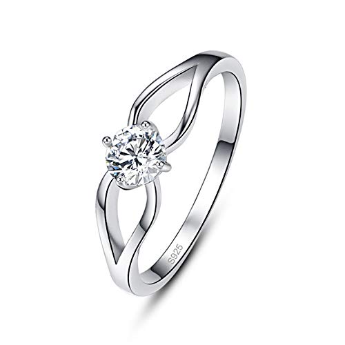 AVECON 925 Sterling Silver Rings with Round Cut White Cubic Zirconia Twist Hollow Design Wedding Band for Women Size L 1/2