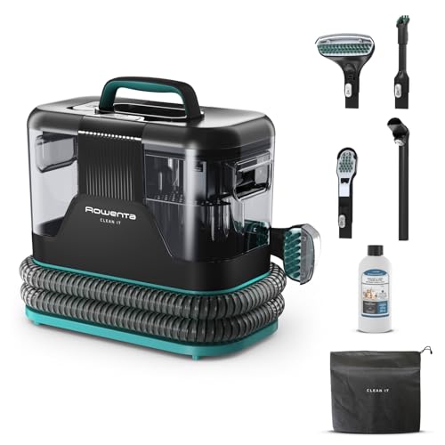 Rowenta Clean It Fleckenreiniger, tragbarer Teppichreiniger, schnelle und einfache Reinigung, abnehmbarer 2.3-Liter-Tank, wechselbare Reinigungsköpfe, 750 Watt, Grün, Schwarz, IN5020F0