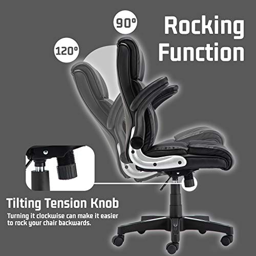 KERMS Home Office Desk Chair, PU Leather Ergonomic Executive Computer Chair with Flip up Arms
