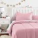 AmazonBasics Easy-Wash Microfiber Kid's Comforter and Pillow Sham Set - Full or Queen, Light Pink