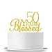 INNORU 50 Years Blessed Cake Topper - Gold Acrylic 50th Birthday - 50th Wedding Anniversary Party Decorations