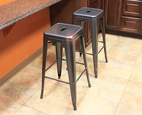 Hercke 30" Stacking Metal Bar Stool (4 Pack) Steel - Gunmetal Gray - Kitchen Island Counter Industrial Indoor Outdoor Backless Chair - Thumbnail 3