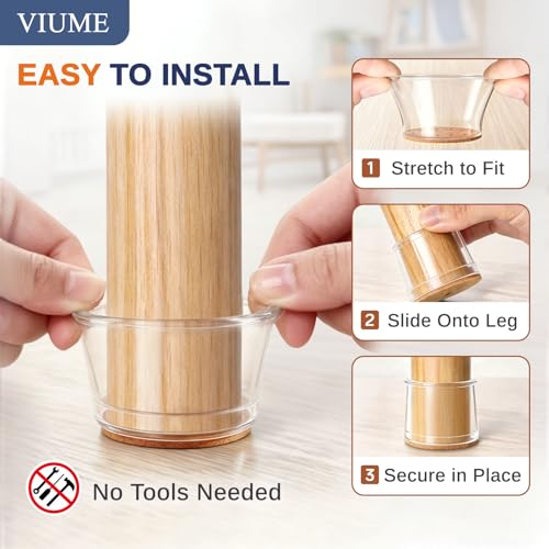 VIUME 24 Pcs Chair Leg Floor Protectors for Hardwood Floors Silicone Covers Felt Pads Furniture Leg Caps Anti-Scratch Reduce Noise Fit (1-5/16" to 2")