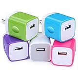 USB Wall Plug, Ououdee 5-Pack 1AMP [Upgraded] Home Travel Wall Adapter Charging Plug for iPhone 8, 7 Plus, 6 Plus, 6s Plus, iPad, Tablet, Samsung Galaxy S8 Plus, S7, S6, Note 8, LG, HTC, Sony, Nokia