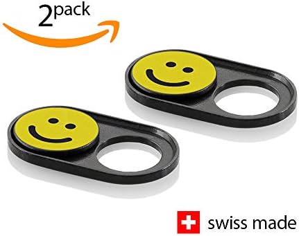 Original Webcam Cover directly from the Swiss Manufacturer – functional and durable – 2-pack, robust matte black metal with print!
