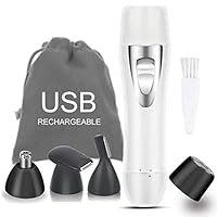 Facial Hair Removal for Women, 4 In 1 Waterproof Painless Peach Fuzz Nose Trimmer Shaver Razor with USB Rechargeable for Chin Cheek Arm Upper Lip Moustach Silver