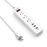 Poweradd 3-Outlet Power Strip 5-foot Heavy Duty Extension Cord with 3 USB Charging Ports, White