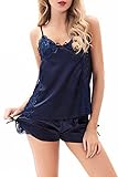Hezbjiti Womens Sleepwear Satin Pajama Set Lace Cami Shorts Sexy Nightwear