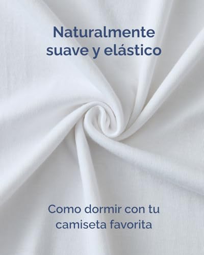Jersey Fitted Sheet Cotton 180 x 200 cm White + 2 Pillowcases 80 x 80 cm – Pack of 3 – 100% Cotton – Terry 40 cm / 16 Inches – Soft, Wrinkle and Hypoallergenic – Oeko-Tex Standard 100 Certified