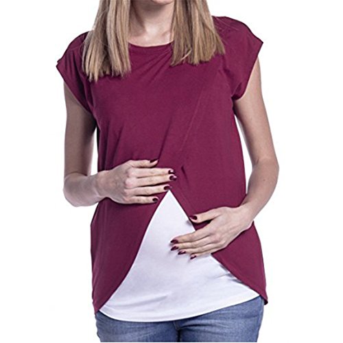 Clearance,Women's Loose Soft Layered Maternity Nursing Tops and Shirt for Breastfeeding (S, Wine Red)