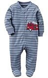 Carters Baby Boys Cotton Zip-Up Sleep & Play (6 Months, Blue Stripe Firetruck)
