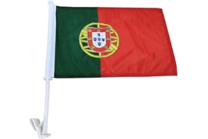 Vissionaire High-Quality 100D polyester 1ply (single-sided) 12" x 16" Portugal Flag with 43cm Flexible Car Flag Pole