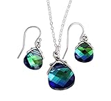 Aqua Sphinx Crystal Briolette Necklace & Earring Set- Sterling Silver Chain + Hooks (22" Chain)