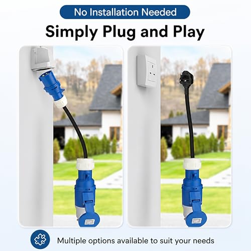 Powered EV 13A UK Plug to CEE Blue 32A 3-Pin Adapter Cable (50cm) - Heavy Duty EV Charger13A to 16A/32A Converter, IP44 Waterproof For EV Home Chargers, Caravan & Motorhomes, Camping & Industrial Use.