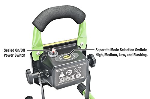 PowerSmith PWLR1110M 900 Lumen LED Weatherproof Tiltable Portable Lithium-Ion Battery-Powered Cordless Work Light with Magnetic Base, Impact-Resistant Glass Lens, Wall Charger, and Car Charg, Green