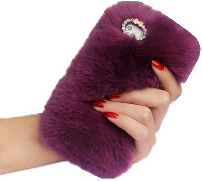 Fur Case Compatible for iPhone 7 / 7S / 8 (4.7 Inch),Winter Soft Warm Cute Fluffy Furry Cover Rabbit Fur Case with Diamond Crystal Bowknot, (Purple)