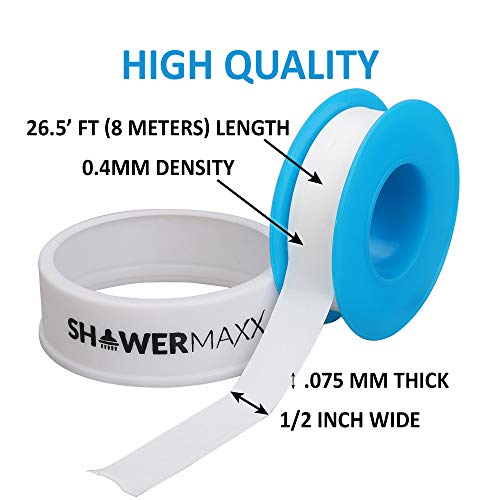 ShowerMaxx, 5 Pack Teflon PTFE Thread Seal Tape 0.5" inch x 26.5' ft