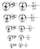 FIBO STEEL 5 Pairs Stainless Steel Round Ball Stud Earings for Men Women, 4mm-8mm