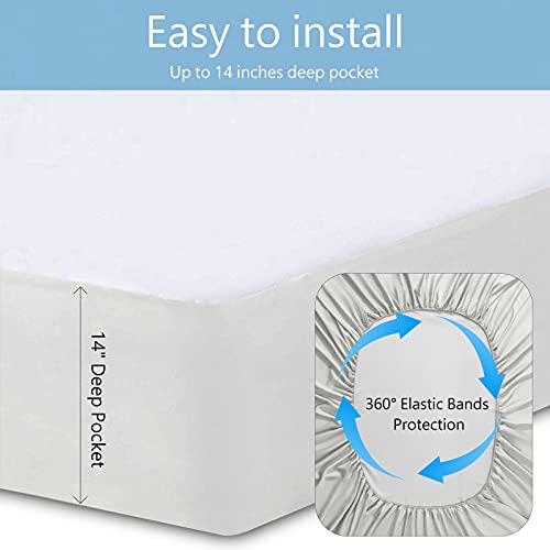 FANOYOL Waterproof Mattress Protector, Deep Pocket Mattress Cover Breathable Soft Cotton Fitted Sheet for Kids Adults Pets 3 Pieces with 2 Pillowcases White