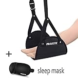 PRAVETTE Airplane Footrest plus Sleep Mask, Portable Desk Hammock with Memory Foam Eye Mask, Travel Accessories for Office/Home/Plane/Train Prevent Swelling and Soreness (black)