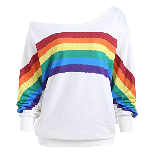 image for GOVOW Casual Long Sleeve Shirts Women Clearance Sale Loose Rainbow Pri