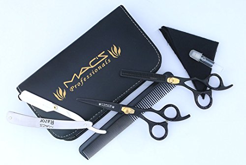 Macs Professional Black & Gold Plated Beauty full Double Tone Combination Razors Edge Barber Hair Cutting Scissor /Shear Set Made Of 440 Japanese Stainless Steel 5.5" -15043