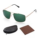 Polarized Sunglasses for Men, Rectangular Gold Metal Frame, Green Lens, UV Protection