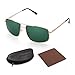 Polarized Sunglasses for Men by LotFancy, Rectangular Gold Metal Frame, Green Lens, UV Protection