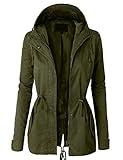 LE3NO Womens Military Anorak Safari Jacket with Pockets,L3NWJC872_OLIVEGREEN,Medium