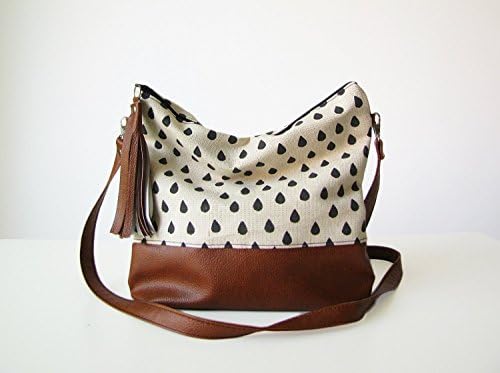 Raindrops Boho bag, Crossbody bag, Canvas and Vegan Leather, Slouchy Messanger bag, Shoulder bag, Tassels, Clutch purse