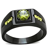 Men's 1 Ct Olivine Green Simulated Diamond Stainless Steel Black Ion Plated Ring Size 9