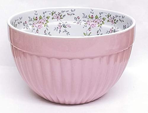 Wild Roses Pink Stoneware 20cm Flowers Ceramic Mixing Bowl Hand Decorated in The UK