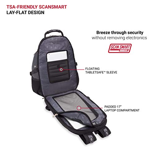 SwissGear 1900 Scansmart TSA 17Inch Laptop Backpack, Gray/Black