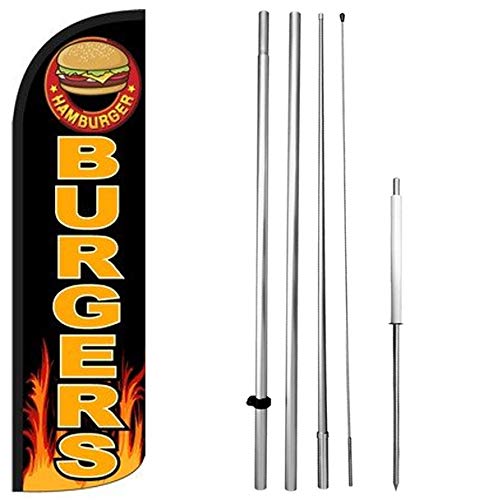 Burgers 15ft Feather Banner Swooper Flag Kit – Complete With Pole & Spike By FeatherFlagNation