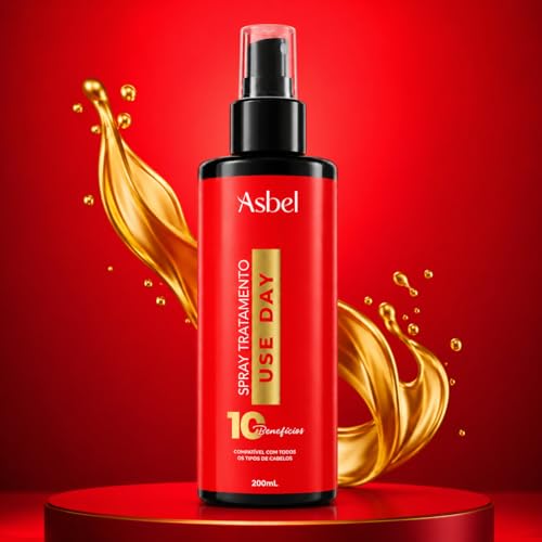 Spray Tratamento Capilar Asbel Uso Day 10 Benefícios 200ml – Protetor Térmico, Brilho e Selamento de Cutículas – Com Óleo de Coco e Vinagre de Maçã